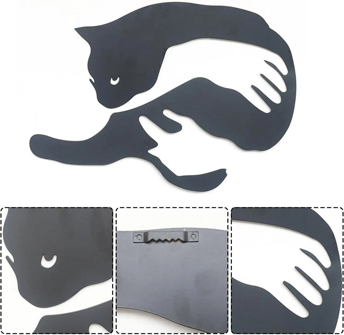 Schwarze Katze in beiden Armen - Wanddekoration aus Metall - lfhm.de