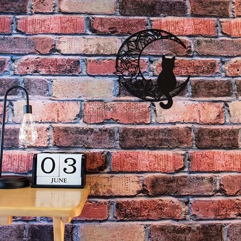 Schwarze Katze auf dem Sichelmond - Wanddekoration aus Metall - lfhm.de