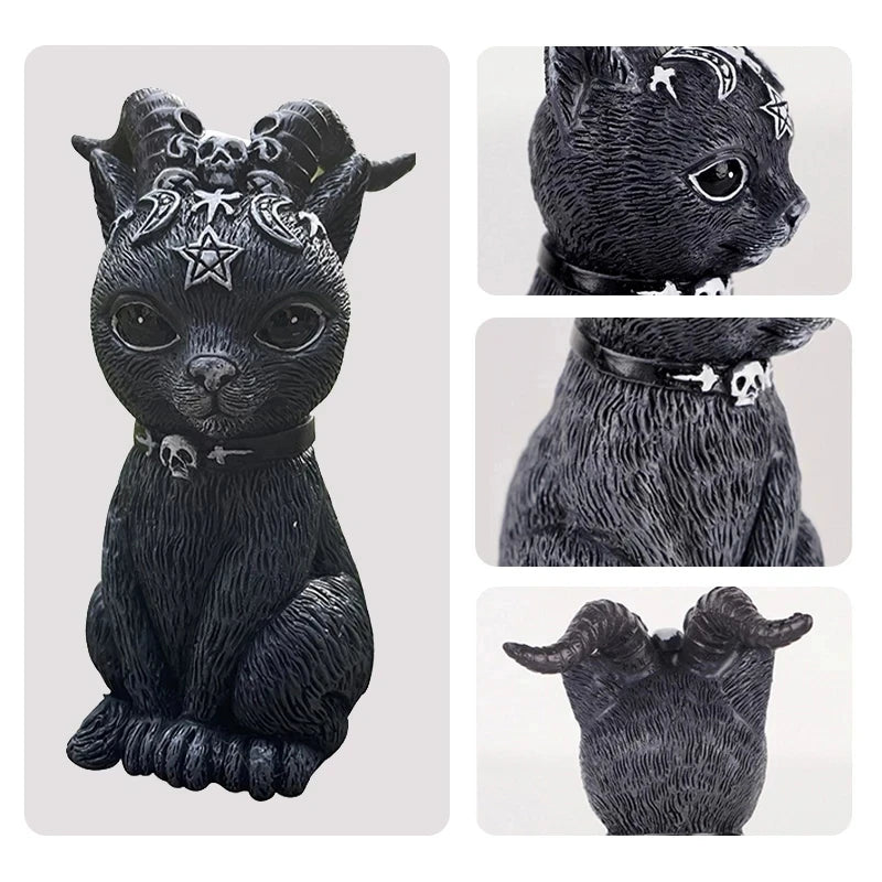 Figure Hexenmeister schwarze Katze mit Hörnern, Hut oder Feldermausflügeln - lfhm.de
