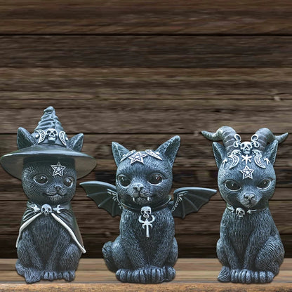 Figure Hexenmeister schwarze Katze mit Hörnern, Hut oder Feldermausflügeln - lfhm.de