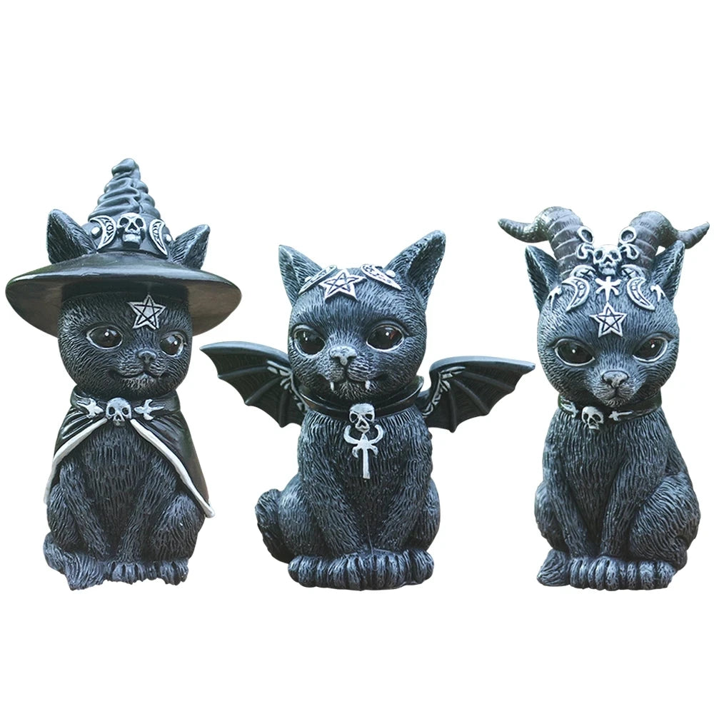Figure Hexenmeister schwarze Katze mit Hörnern, Hut oder Feldermausflügeln - lfhm.de
