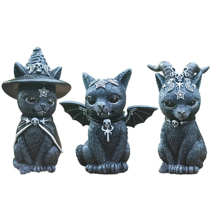 Figure Hexenmeister schwarze Katze mit Hörnern, Hut oder Feldermausflügeln - lfhm.de